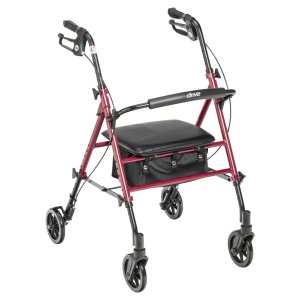 Drive Medical Adjustable Height Folding Rollator Walker with 6" Wheels